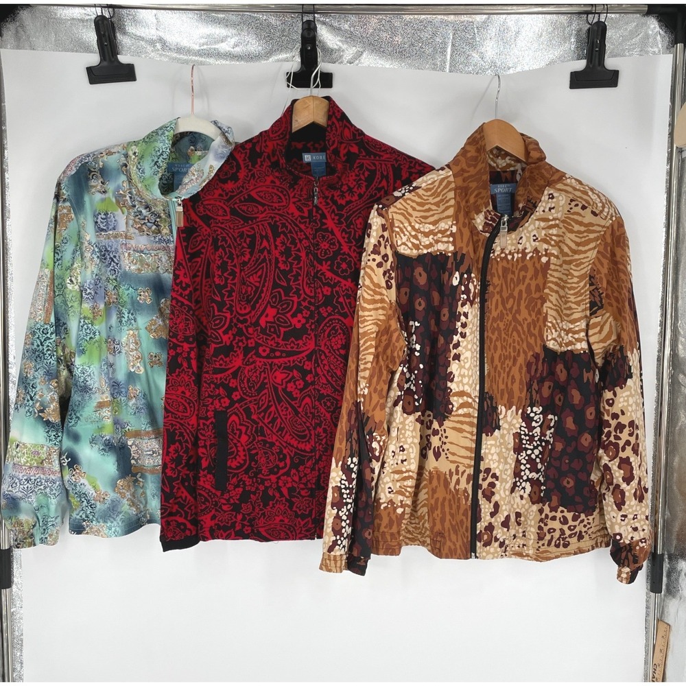 Koret Sport Womens Jacket Lot of 3pc XL Full Zip Multicolor Animal Paisley Print